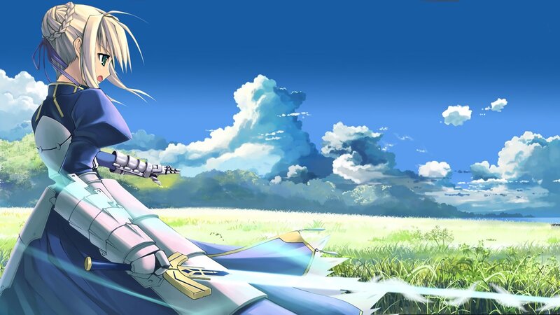 Blonde Anime Girl with Sword — Blue, Serene
