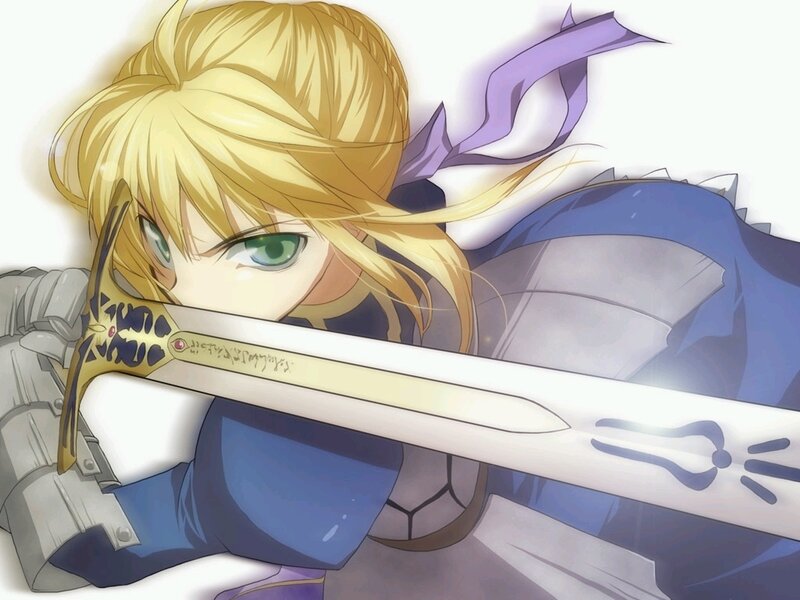 Blonde Anime Girl with Sword — Blue