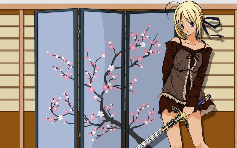 Blonde Anime Girl with Sword — Brown, Calm