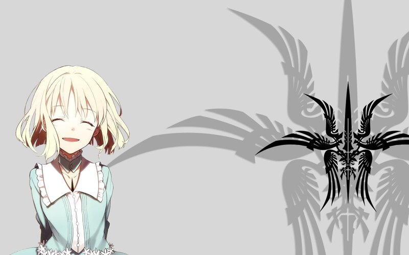blonde anime girl with sword emblem