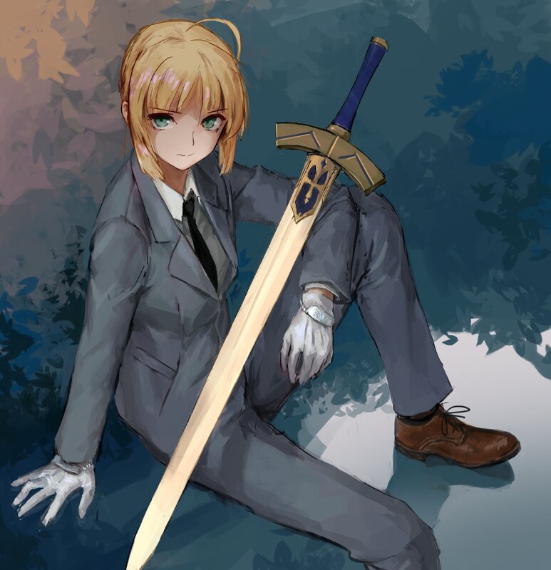 Blonde Anime Girl with Sword — Gray