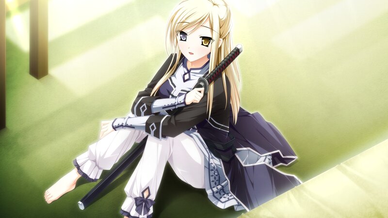 Blonde Anime Girl with Sword — Green, Calm, Afternoon