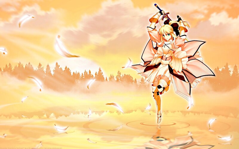 Blonde Anime Girl with Sword — Orange