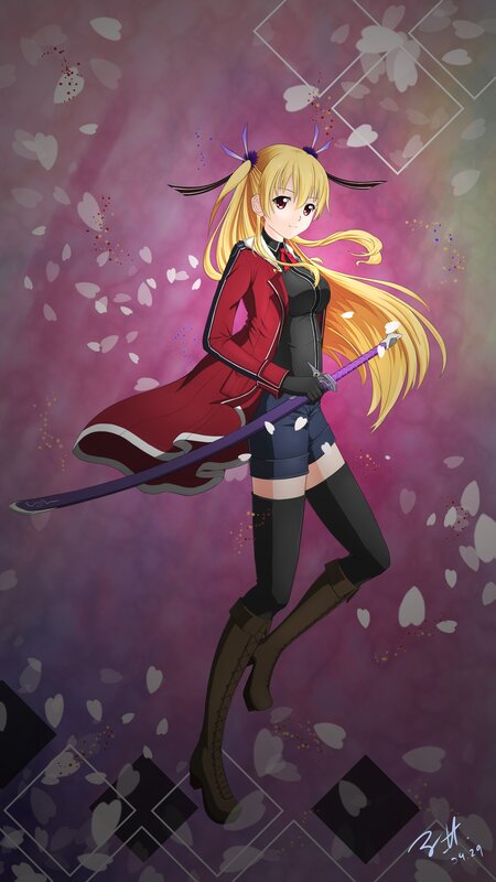Blonde Anime Girl with Sword — Purple, Dramatic, Long Hair