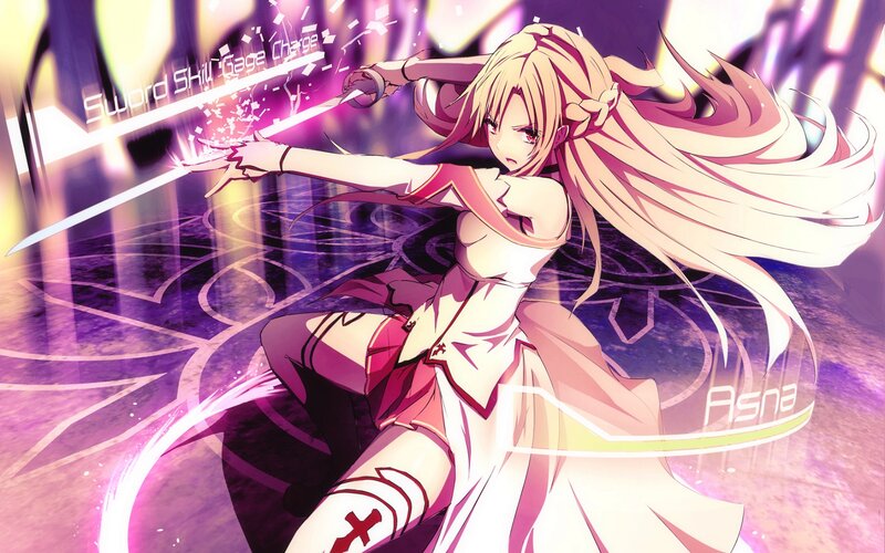 Blonde Anime Girl with Sword — Purple, Dramatic, Magic Circle