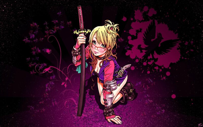 Blonde Anime Girl with Sword — Purple, Dramatic, Night