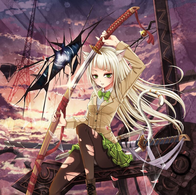 Blonde Anime Girl with Sword — Purple, Dramatic, Sunset