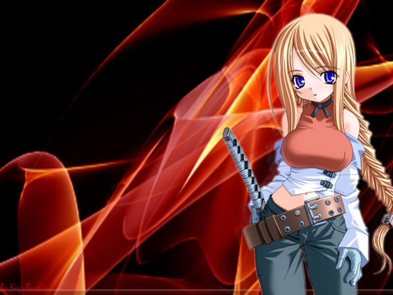 Blonde Anime Girl with Sword — Red, Dramatic, Belt