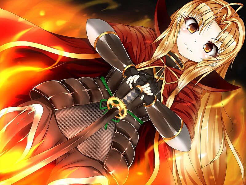Blonde Anime Girl with Sword — Red, Dramatic, Cape