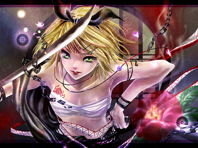 Blonde Anime Girl with Sword — Red, Dramatic