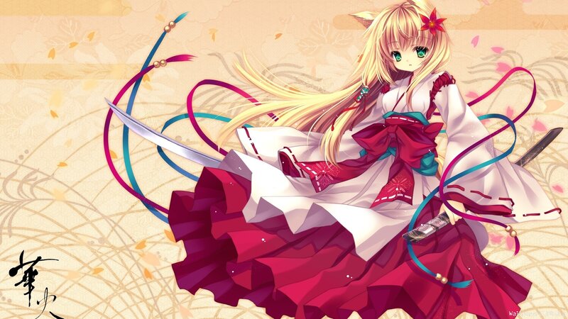 Blonde Anime Girl with Sword — White, Calm, Spring