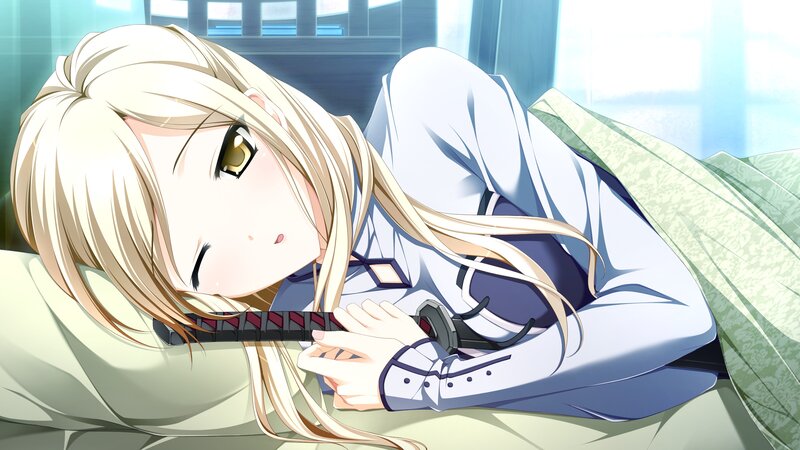 Blonde Anime Girl with Sword — White, Calm