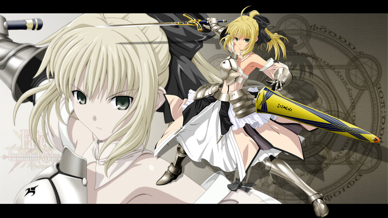 Blonde Anime Girl with Sword — White, Dramatic, Armor, Magic Circle