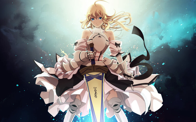 Blonde Anime Girl with Sword — White, Dramatic, Armor, Skirt