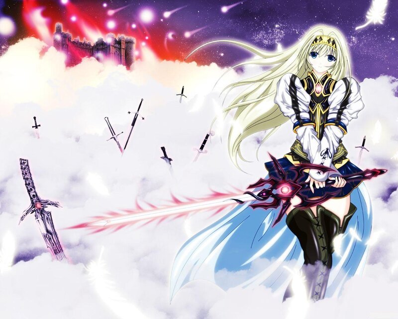 Blonde Anime Girl with Sword — White, Dramatic, Night, Swords