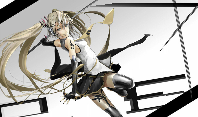 Blonde Anime Girl with Sword — White, Dynamic