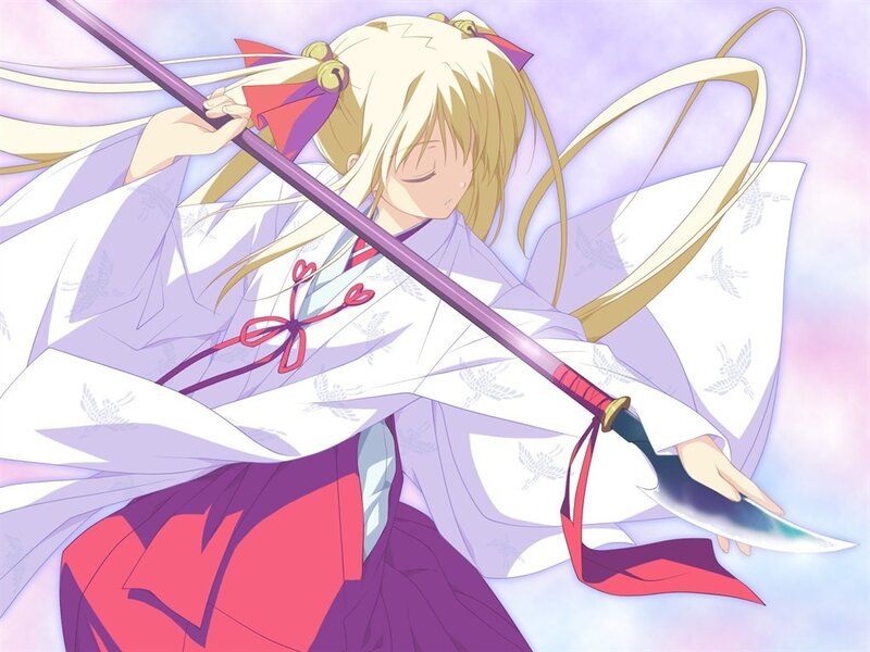 Blonde Anime Girl with Sword — White, Serene, Kimono