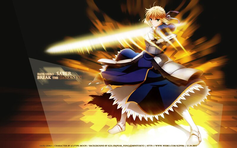 Blonde Anime Girl with Sword — Yellow, Dramatic, Armor, Light Effect