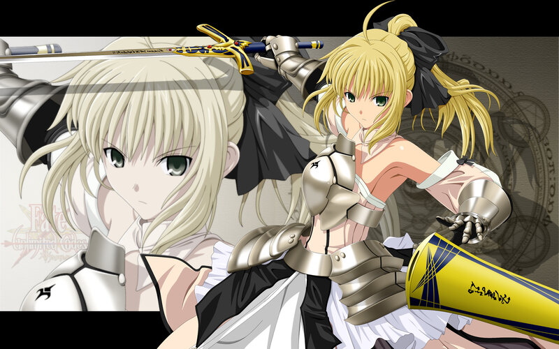 Blonde Anime Girl with Sword — Yellow, Dramatic, Armor