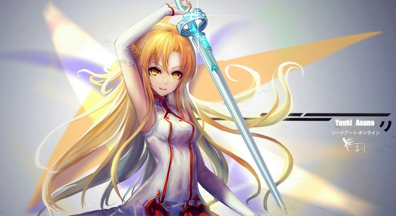 Blonde Anime Girl with Sword — Yellow, Dramatic, Long Hair