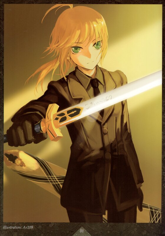 Blonde Anime Girl with Sword — Yellow, Dramatic, Suit Jacket