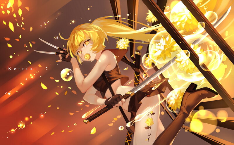 Blonde Anime Girl with Swords — Yellow, Dramatic