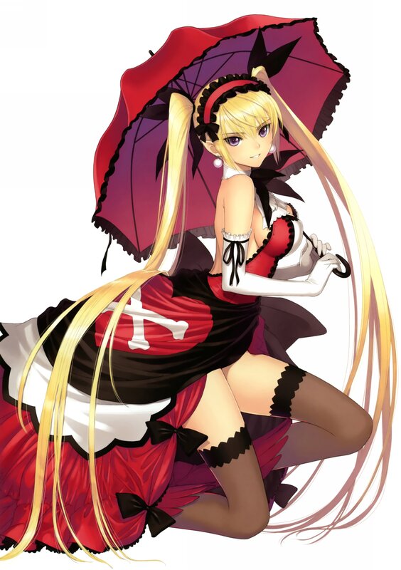 blonde anime girl with umbrella