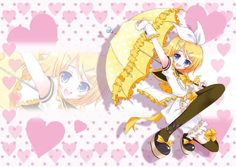 Blonde Anime Girl with Umbrella — Pink