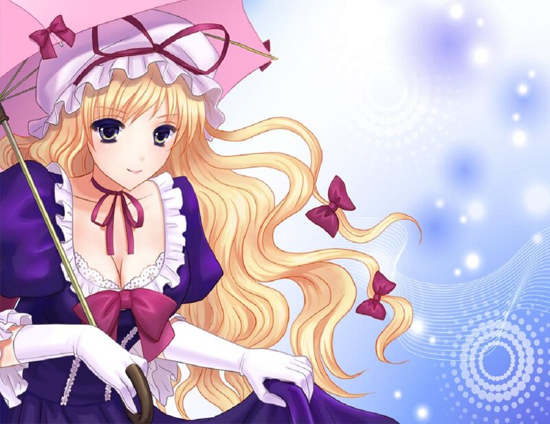 Blonde Anime Girl with Umbrella — Purple, Serene