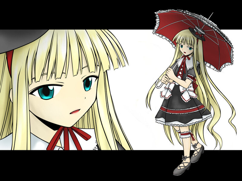 blonde anime girl with umbrella