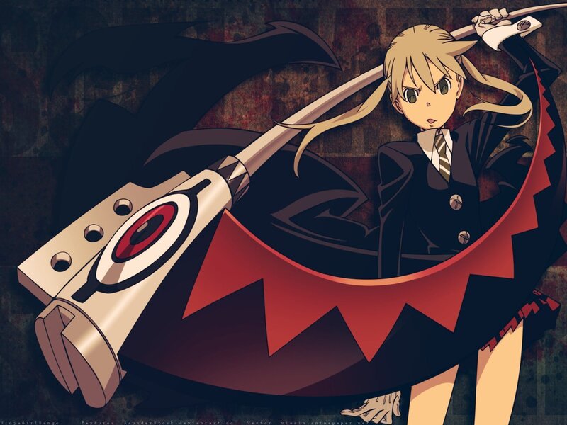 Blonde Anime Girl with Weapon — Black, Dramatic, School Uniform