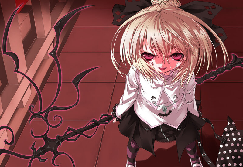 Blonde Anime Girl with Weapon — Red