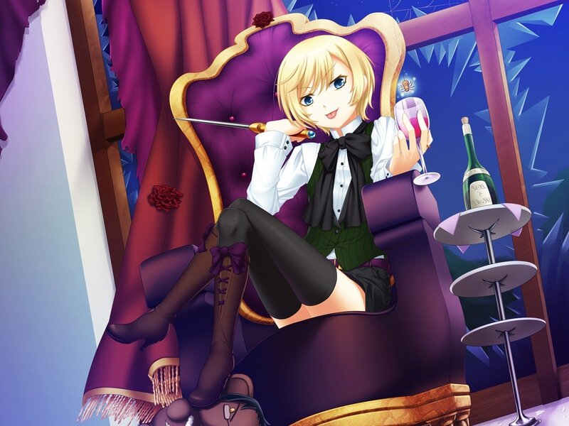 Blonde anime girl with wine