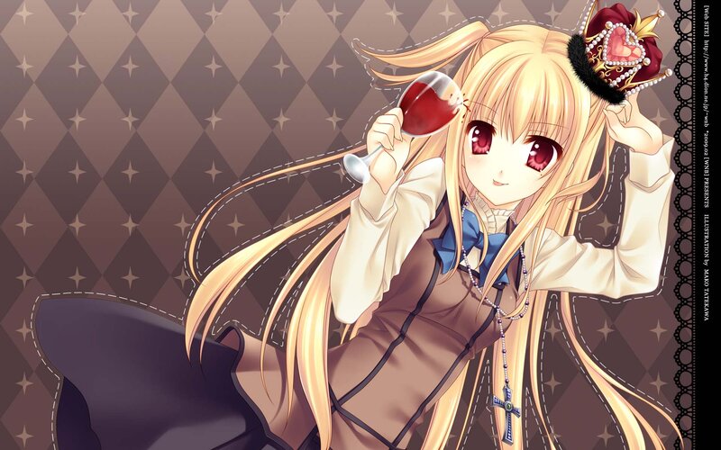Blonde Anime Girl with Wine — Brown