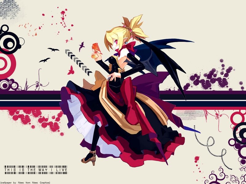 Blonde Anime Girl with Wings — Black