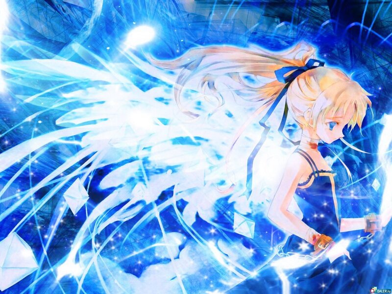 Blonde Anime Girl with Wings — Blue, Dramatic, Magic