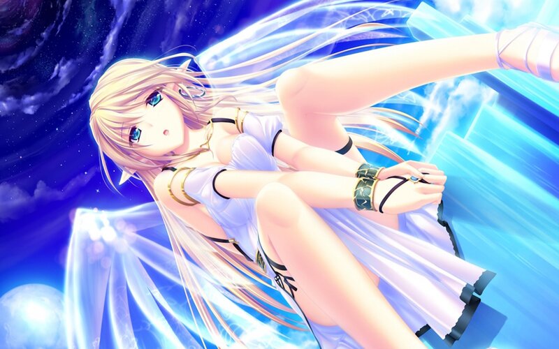 Blonde Anime Girl with Wings — Blue, Dramatic, Night