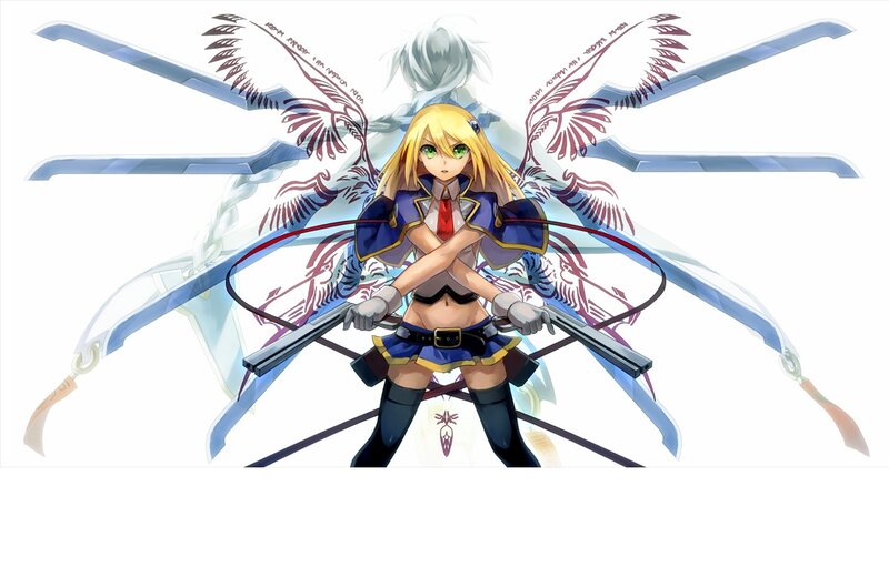 Blonde Anime Girl with Wings — Blue, Dramatic, Swords