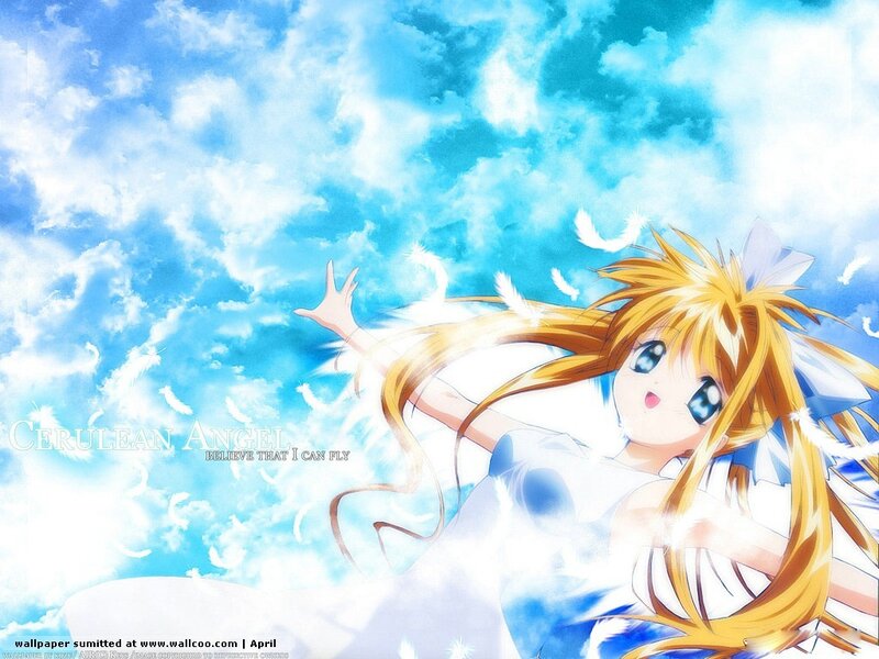 Blonde Anime Girl with Wings — Blue