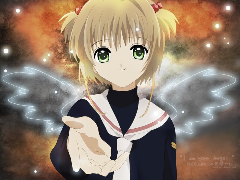 Blonde Anime Girl with Wings — Orange