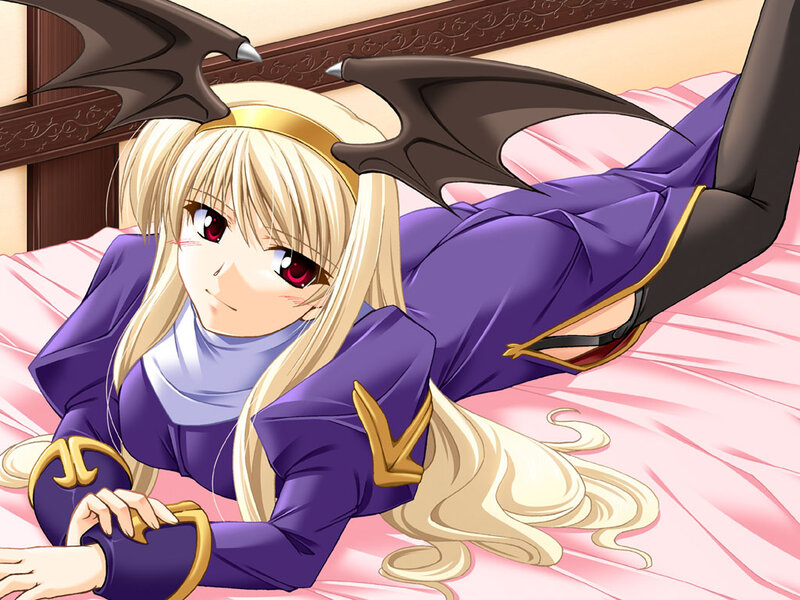 Blonde Anime Girl with Wings — Purple, Playful