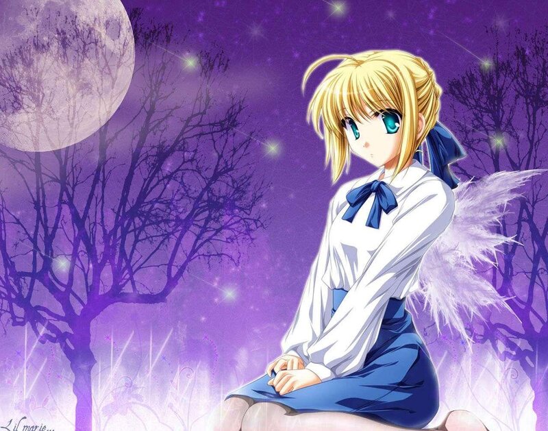 Blonde Anime Girl with Wings — Purple