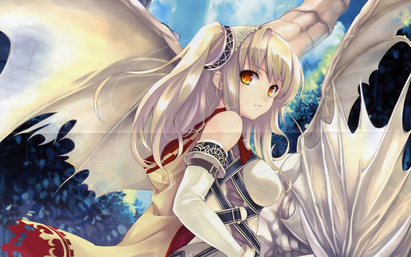 Blonde Anime Girl with Wings — White, Dramatic, Afternoon