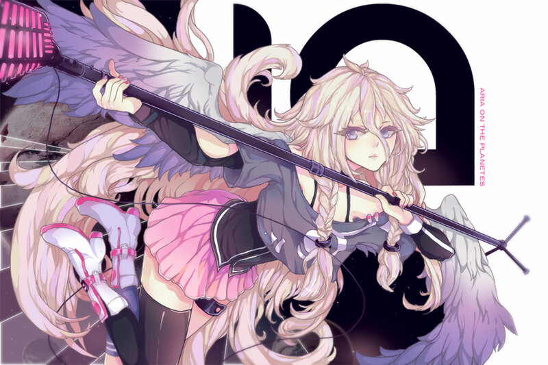 Blonde Anime Girl with Wings — White, Dramatic, Night