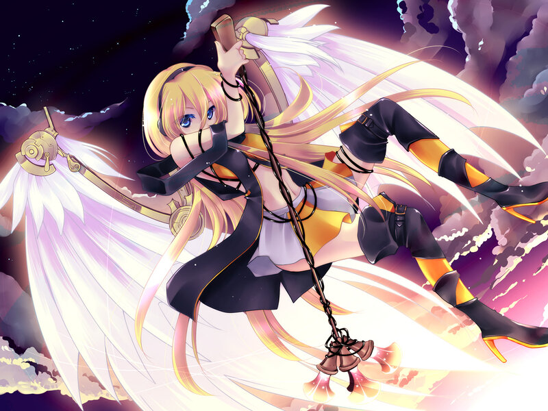 Blonde Anime Girl with Wings — White