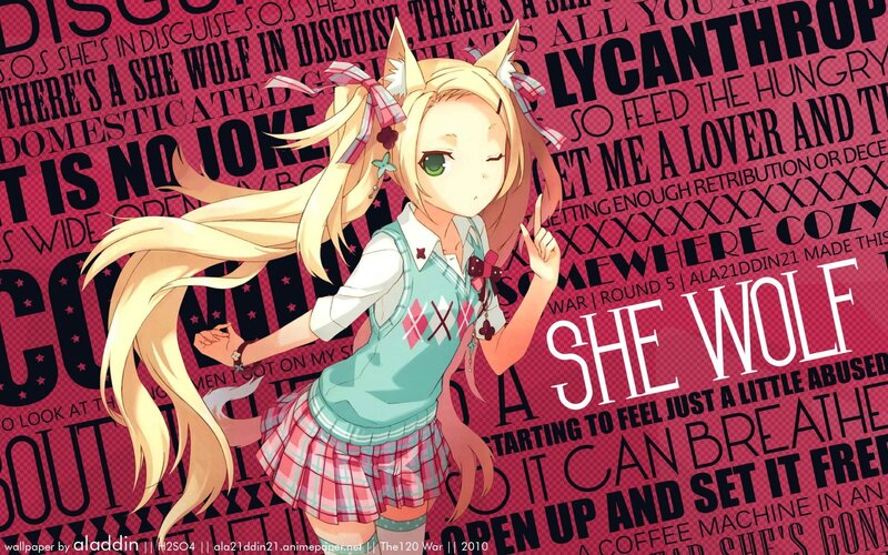 Blonde Anime Girl with Wolf Ears — Pink