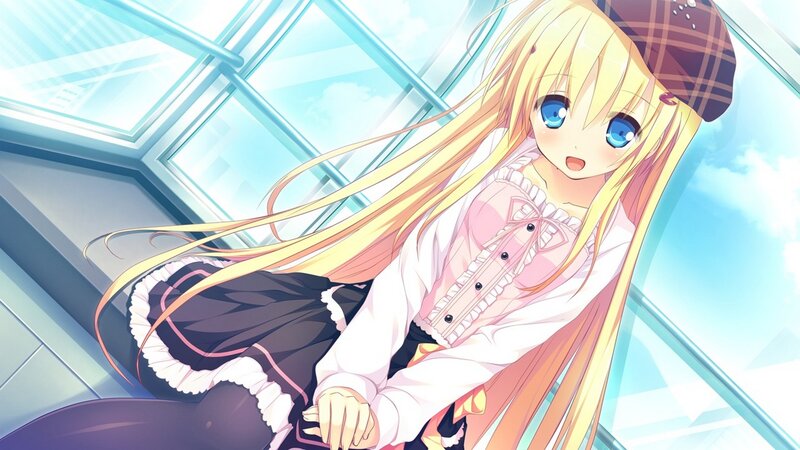 Blonde Anime Girl — Yellow, Bright, Afternoon, Plaid Hat