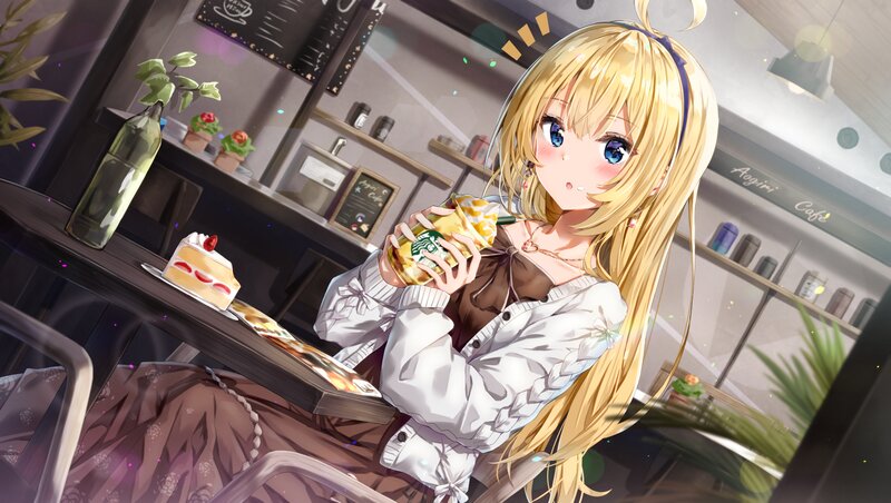 Blonde Anime Girl — Yellow, Calm, Afternoon, Cake