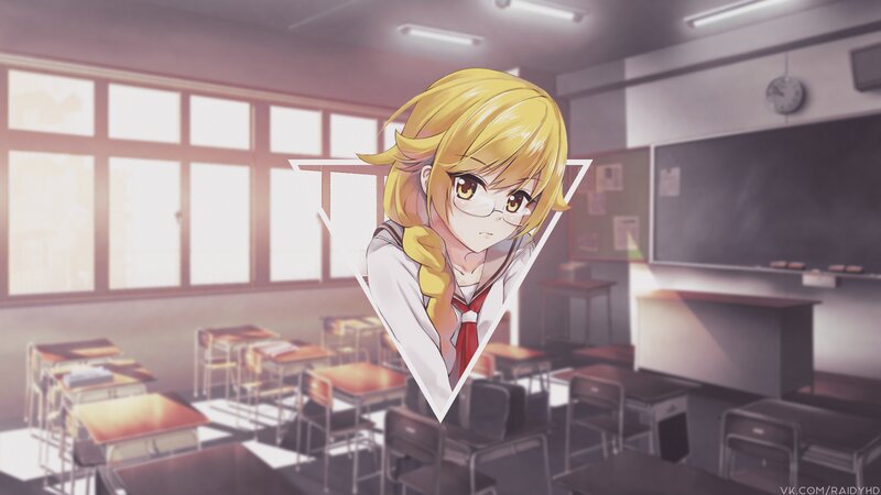 Blonde Anime Girl — Yellow, Calm, Afternoon, Classroom