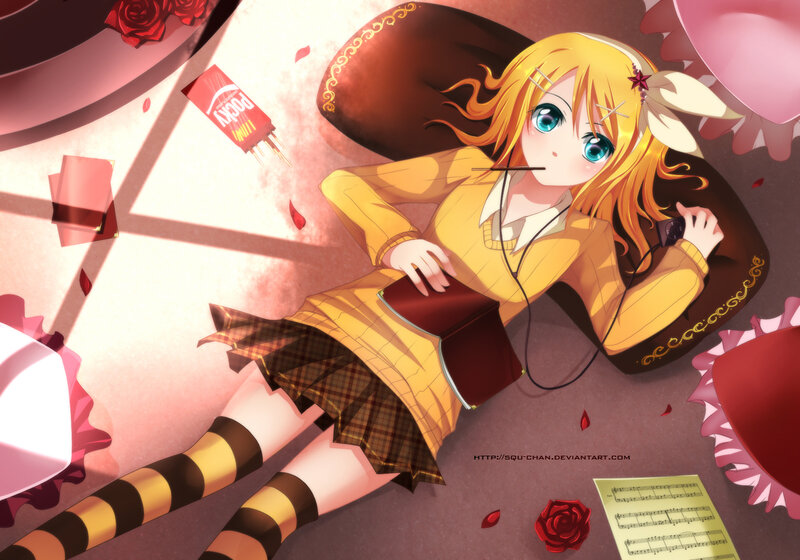 Blonde Anime Girl — Yellow, Calm, Afternoon, Roses